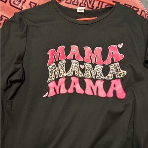 Black T-Shirt with Pink and Leopard Print 'MAMA' Design